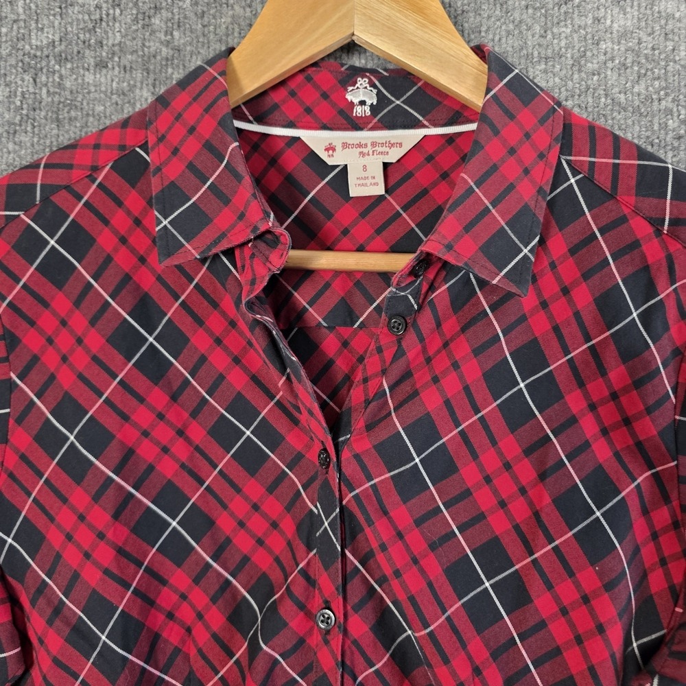 Brooks Brothers Plaid Shirt Dress 8 Red Black Tartan Preppy Academia Midi - Picture 4 of 9